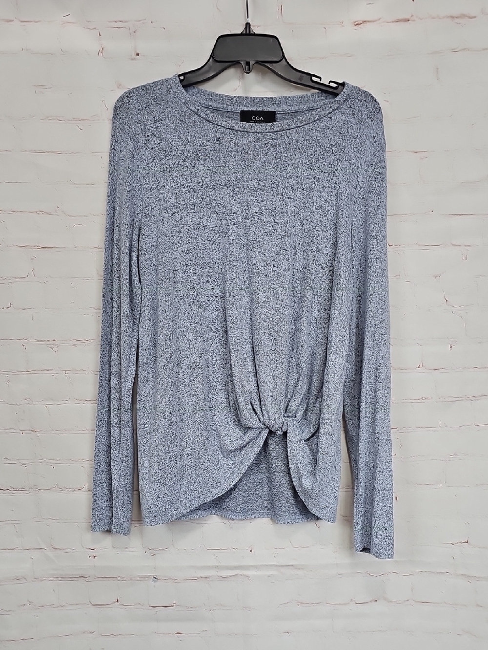 CO Lightweight Heathered Blue Tie-Front Long Sleeve Top